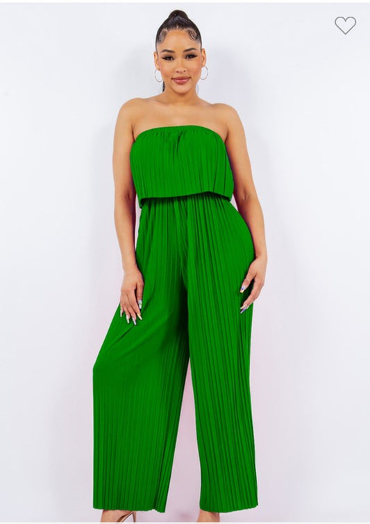 PLEATED WIDE LEG TUBE JUMPSUIT